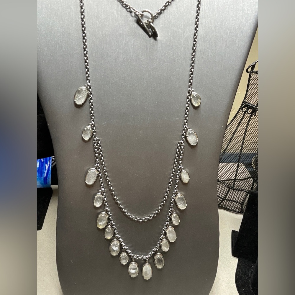 Ann Taylor “Luxury Line” Quartz & Rhodium Plated 32” Necklace Gorgeous
